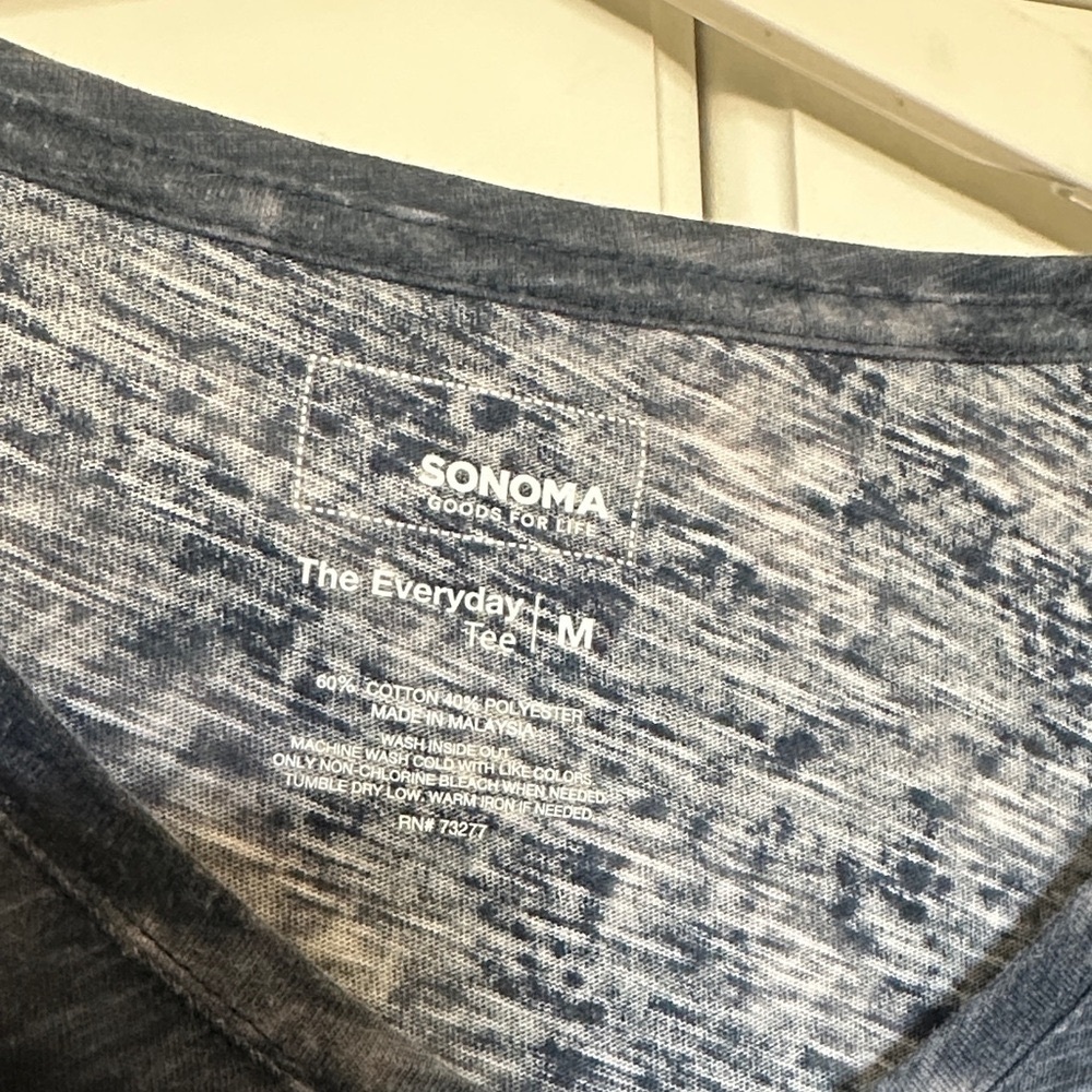 Sonoma Navy Tie-Dye V-Neck Cotton blend Blouse Size M Pre Owned - Picture 2 of 4